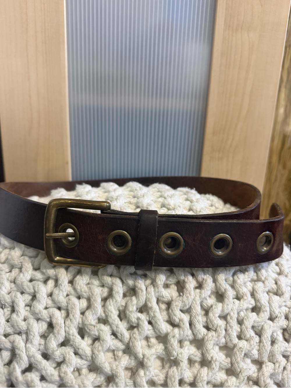 Vintage Abercrombie & Fitch Brown Leather Brass Grommet Belt Size 36